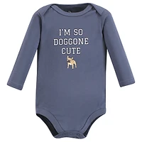 Hudson Baby Baby Boys Hudson Cotton Long-Sleeve Bodysuits Dogs 3-Pack, 6-9 Months