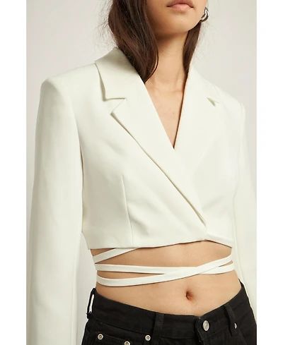 Grey Lab Women's Cropped Blazer with Tie Detail