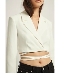 Grey Lab Women's Cropped Blazer with Tie Detail