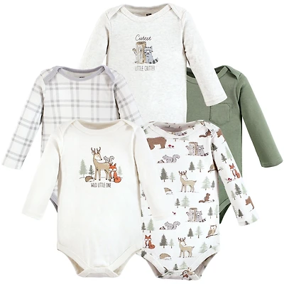 Hudson Baby Boys Cotton Long-Sleeve Bodysuits, Forest Animals 5-Pack, 0-3 Months