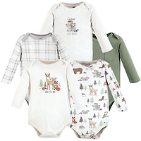 Hudson Baby Boys Cotton Long-Sleeve Bodysuits, Forest Animals 5-Pack, 0-3 Months