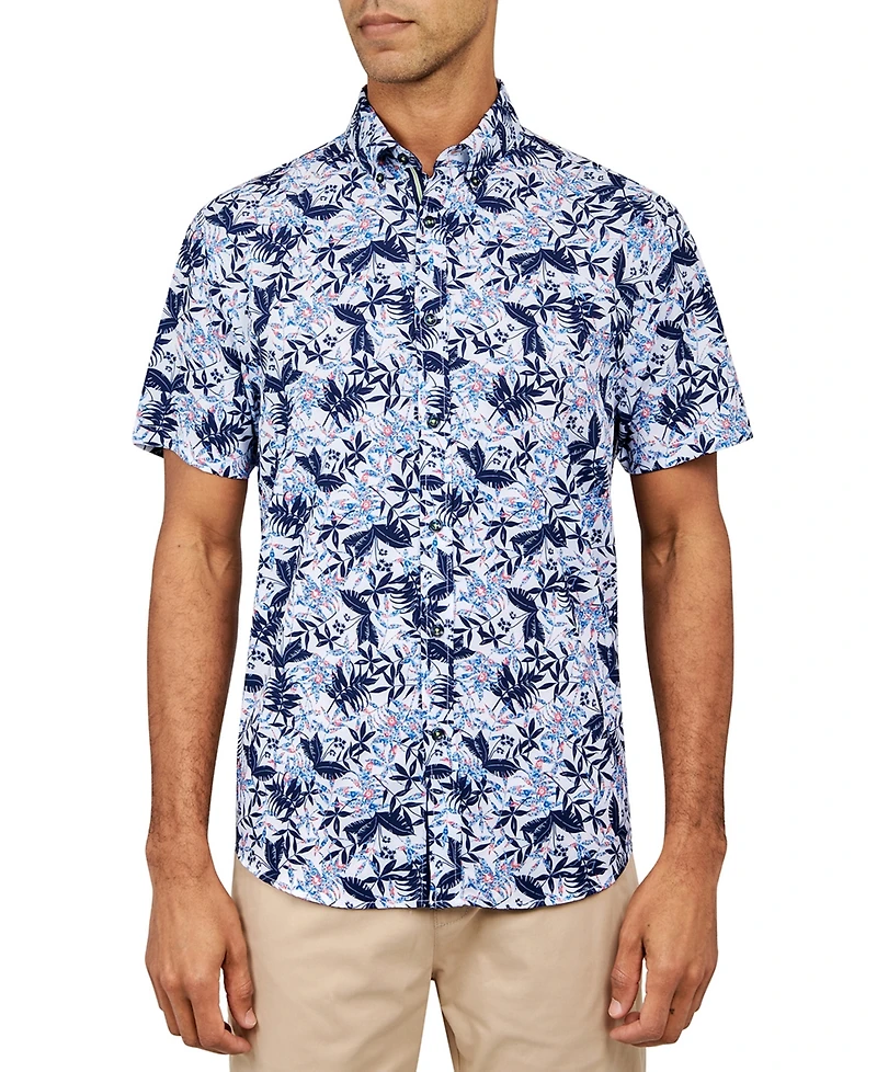 Society Of Threads Men's Regular Fit Non-Iron Performance Stretch Leaf Print Button-Down Shirt