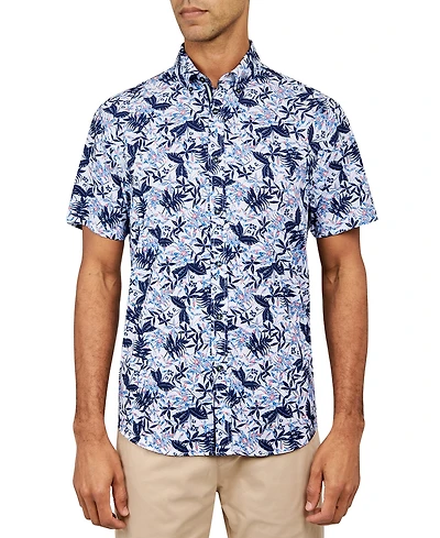 Society Of Threads Men's Regular Fit Non-Iron Performance Stretch Leaf Print Button-Down Shirt