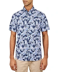 Society Of Threads Men's Regular Fit Non-Iron Performance Stretch Leaf Print Button-Down Shirt