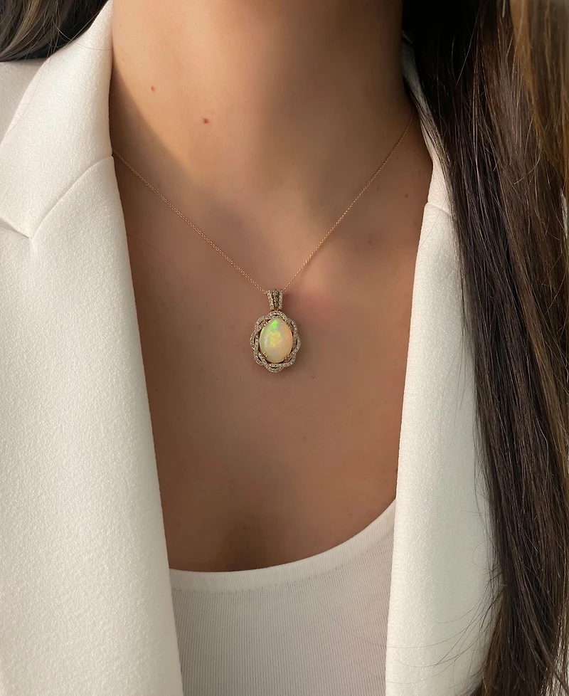 Le Vian Neopolitan Opal (4-1/2 ct. t.w.) & Diamond (3/4 ct. t.w.) Braided Halo 18" Pendant Necklace in 14k Rose Gold