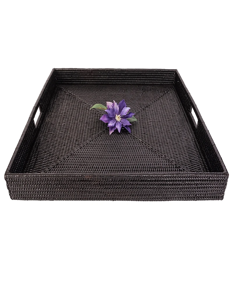Artifacts Trading Company Rattan Square Ottoman Tray with Cutout Handles