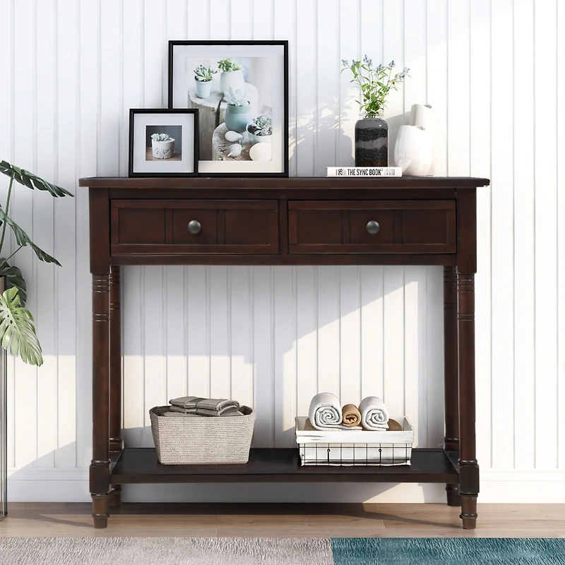 Streamdale Furniture Daisy Series Console Table Traditional Design With Two Drawers And Bottom Shelf