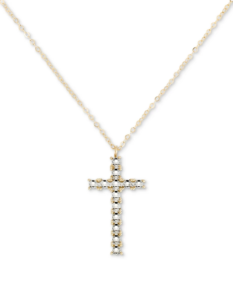 Diamond Beaded Cross 18" Pendant Necklace in 10k Gold