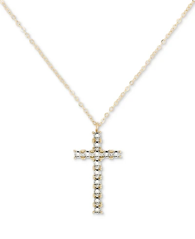 Diamond Beaded Cross 18" Pendant Necklace in 10k Gold