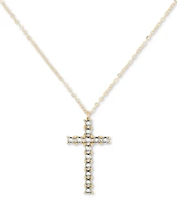 Diamond Beaded Cross 18" Pendant Necklace in 10k Gold