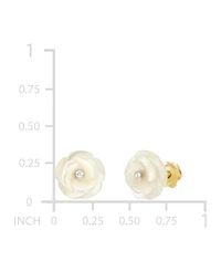 Children's Mother of Pearl & Crystal Flower Stud Earrings in 14k Gold