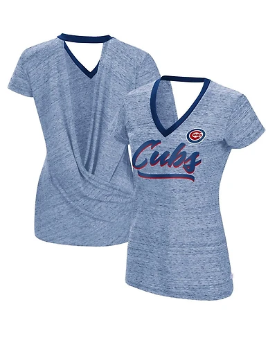 Women's Touch Royal Chicago Cubs Halftime Back Wrap Top V-Neck T-shirt