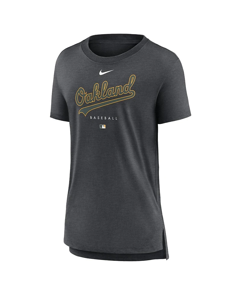 Women's Nike Heather Charcoal Oakland Athletics Authentic Collection Early Work Tri-Blend T-shirt