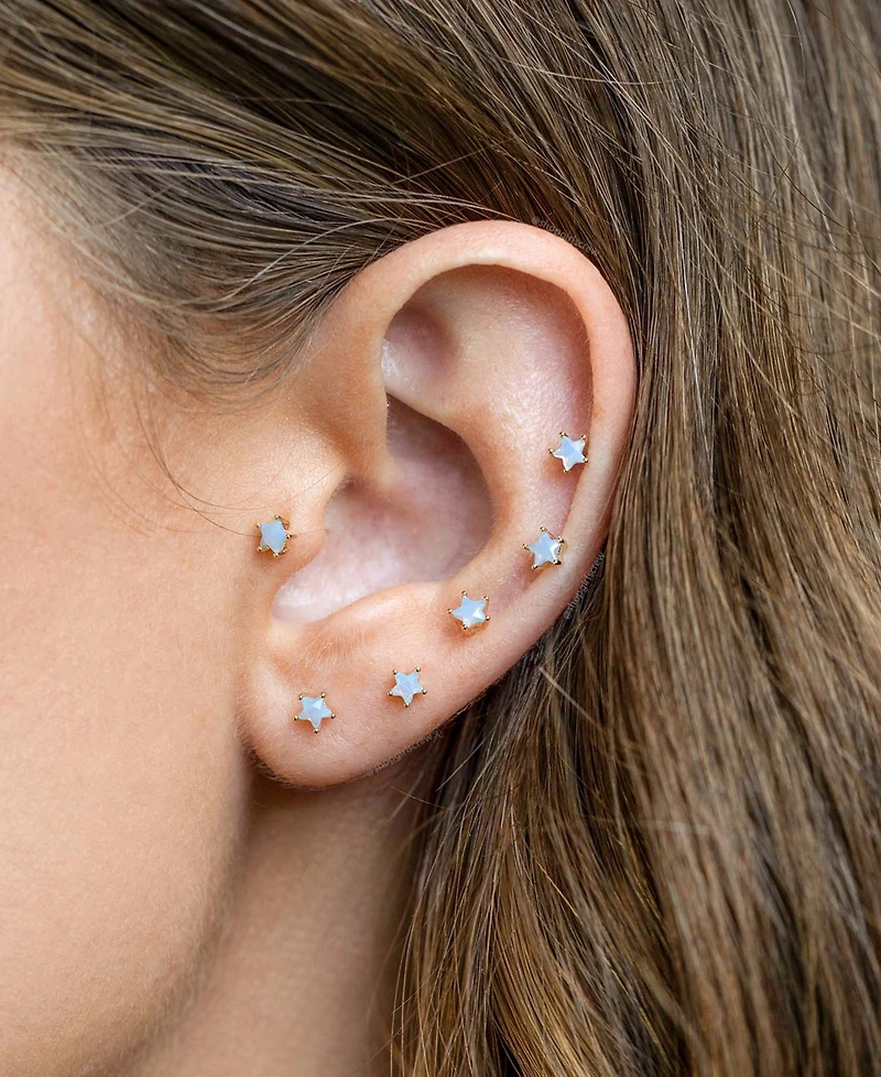 Girls Crew Faux Cubic Zirconia Milky Blue Star Stud Earrings