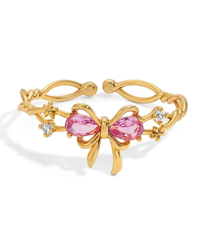 Girls Crew Pink Faux Cubic Zirconia Pretty in Pink Bow Ring