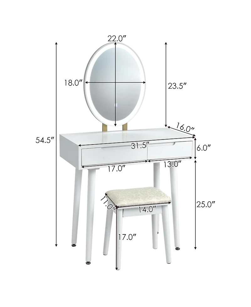Costway Vanity Makeup Table Touch Screen Dressing Table Stool Set