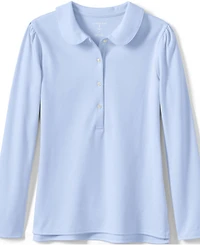 Lands' End Girls School Uniform Long Sleeve Peter Pan Collar Polo Shirt