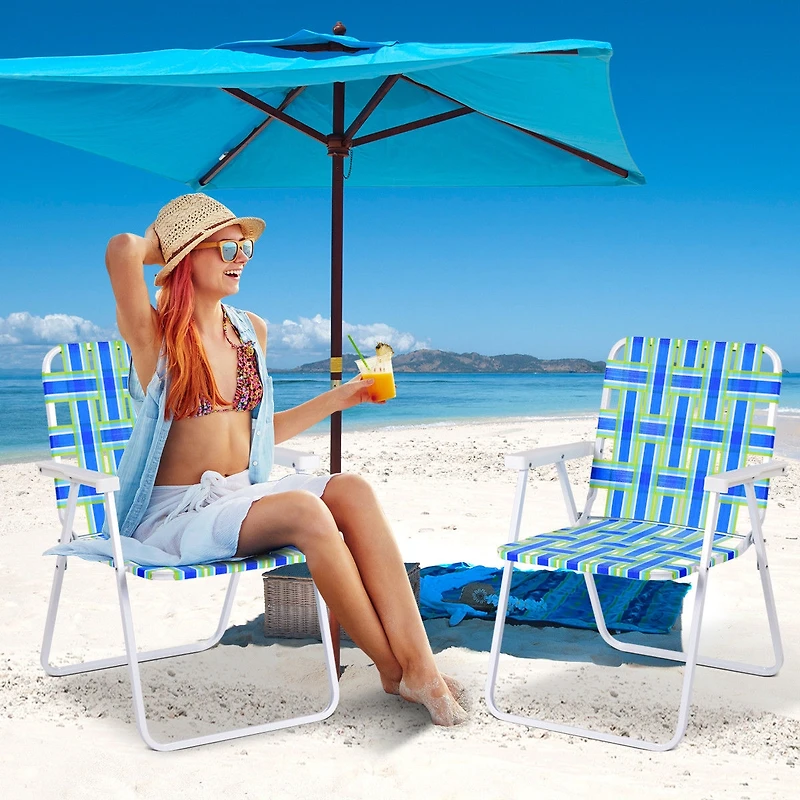 2PCS Folding Beach Chair Camping Lawn Webbing Chair Lightweight 1 Position