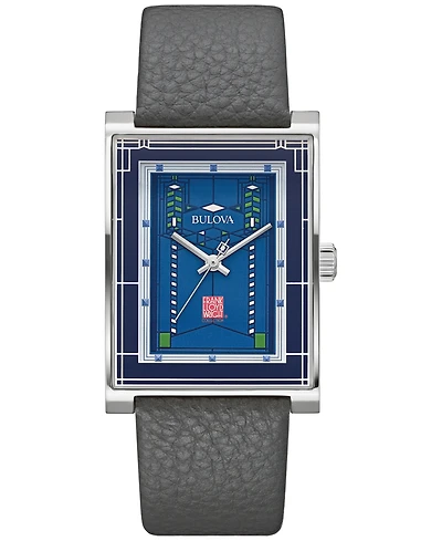 Bulova Men's Frank Lloyd Wright Robie House Gray Leather Strap Watch 31mm