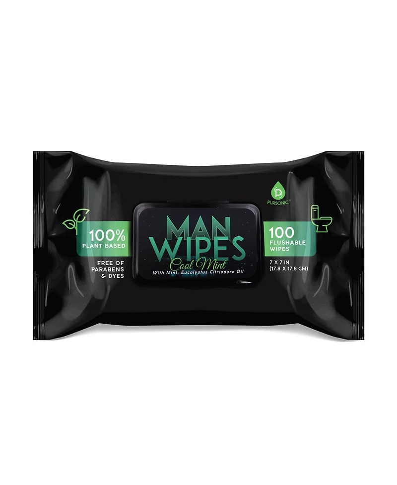 Pursonic 12 Pack of Flushable Man Wipes (1200 Mint Scented Wipes)