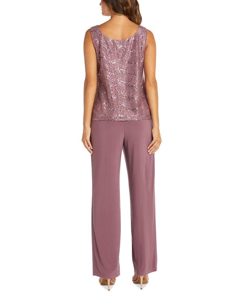 R & M Richards 3-Pc. Sequined Lace Pantsuit Jacket