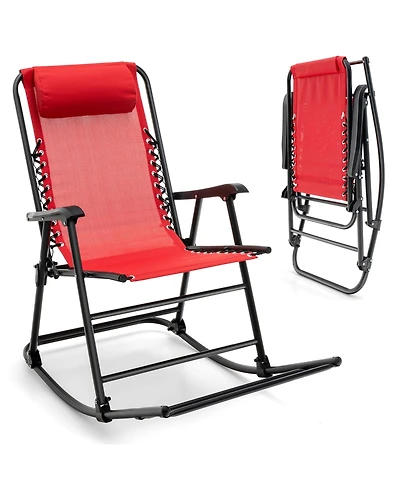Patio Camping Rocking Chair Folding Rocker Footrest Lightweight