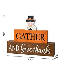 Glitzhome 9.5" L Thanksgiving Wooden Pilgrim Table Block Sign