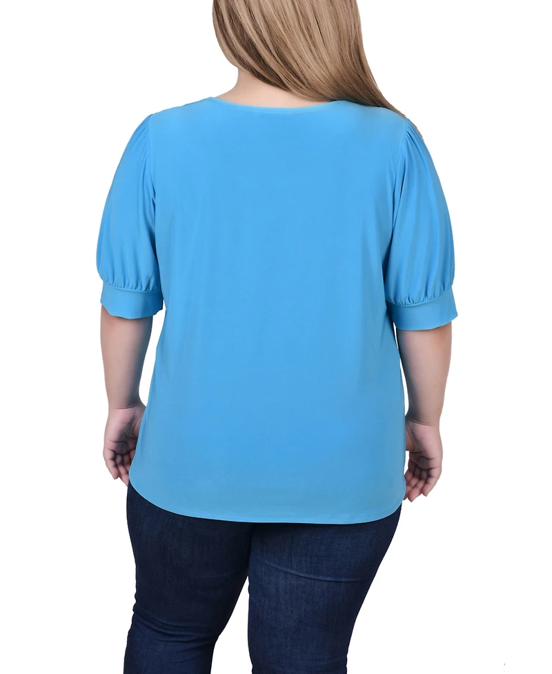 Ny Collection Plus Short Balloon Sleeve Top with Hardware