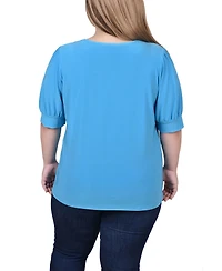 Ny Collection Plus Short Balloon Sleeve Top with Hardware