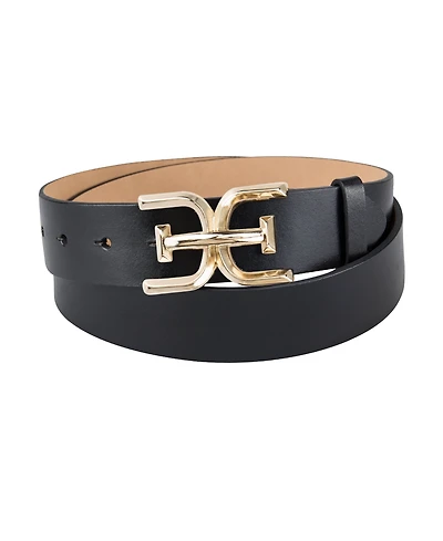 Sam Edelman Women's Brass-Tone Double-e Plaque Buckle Casual Belt