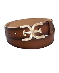 Sam Edelman Women's Brass-Tone Double-e Plaque Buckle Casual Belt