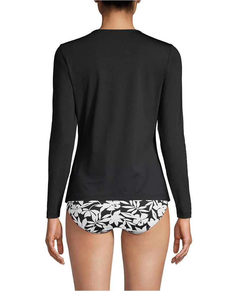 Lands' End Women's Long Torso SunShade Upf 50 Sleeve Relaxed Rash Guard