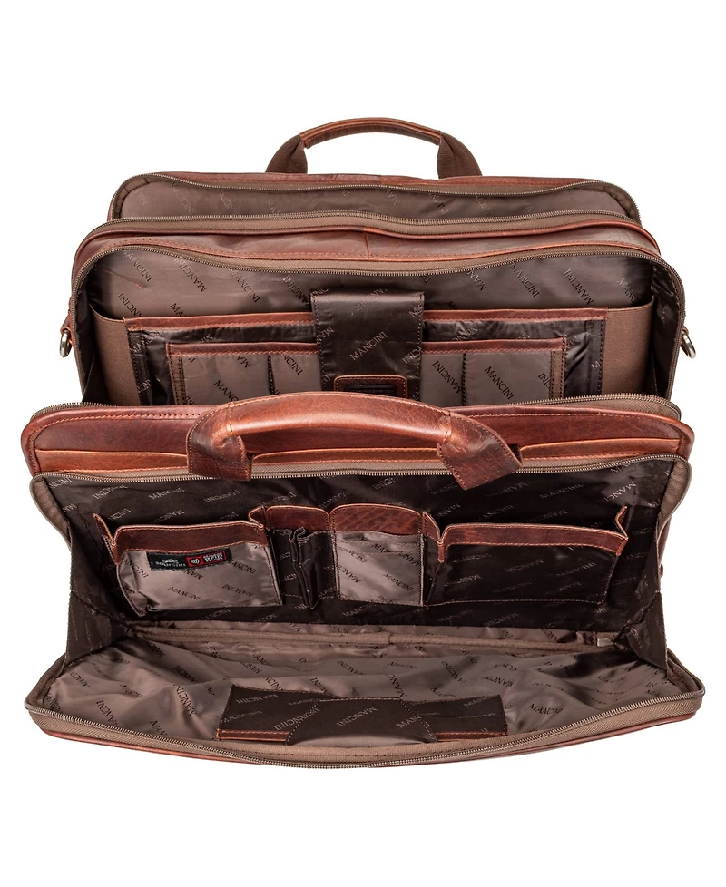 Mancini Men's Buffalo Double Compartment Top Zipper 15.6" Laptop and Tablet Briefcase