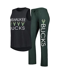 Women's Concepts Sport Hunter Green, Black Milwaukee Bucks Team Tank Top and Pants Sleep Set