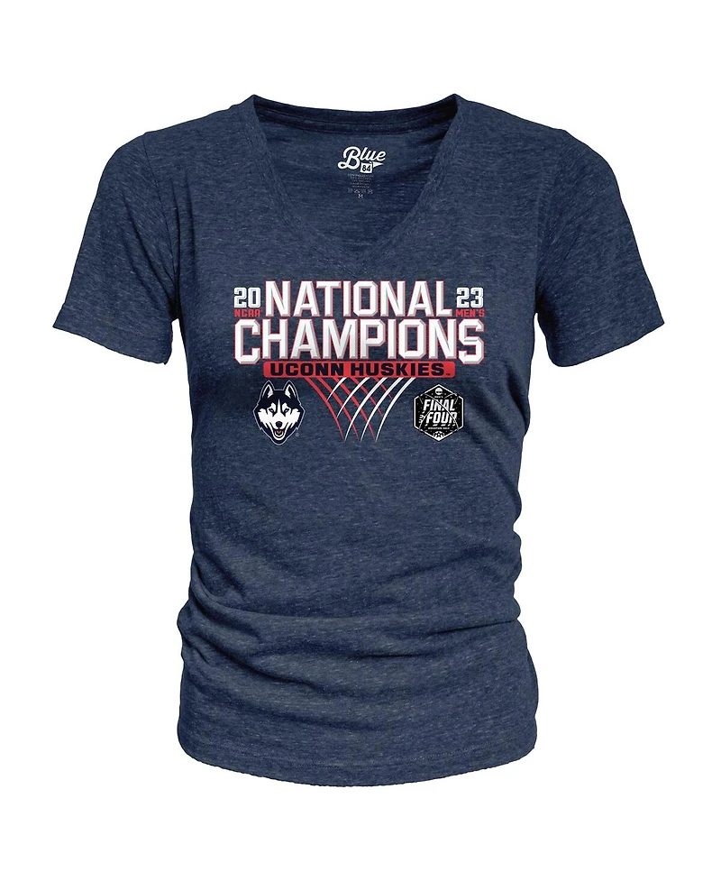 Women's Blue 84 Navy UConn Huskies 2023 Ncaa Men's Basketball National Champions Focus Bracket Tri-Blend V-Neck T-shirt