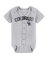 Newborn and Infant Boys Girls White, Heather Gray Colorado Rockies Little Slugger Two-Pack Bodysuit Set