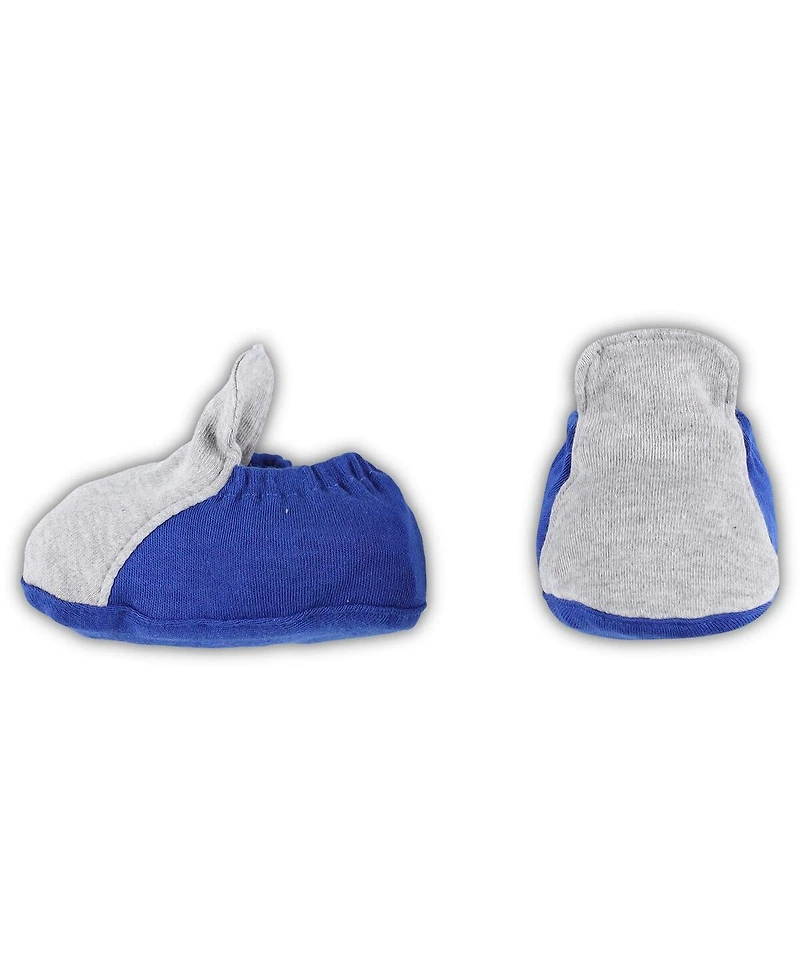 Newborn and Infant Boys and Girls Royal, Heather Gray Los Angeles Dodgers Three-Piece Love of Baseball Bib, Bodysuit and Booties Set