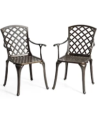 Costway Outdoor Cast Aluminum Arm Dining Chairs Set of 2 Patio Bistro Chairs
