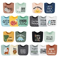 The Peanutshell Baby Boys Terry Bibs Boys, 20 Pack for Feeding, Teething, or Drooling, Hello Sunshine/Dino