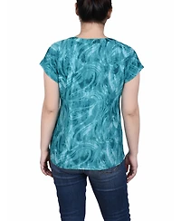 Ny Collection Petite Extended Short Sleeve Top with Grommets