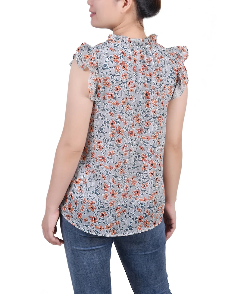 Petite Ruffled Sleeve Blouse with Tie Closure Top