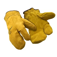 RefrigiWear Men's Three-Finger Leather Mitt - Durable, Warm Work Mittens with Sherpa Lining