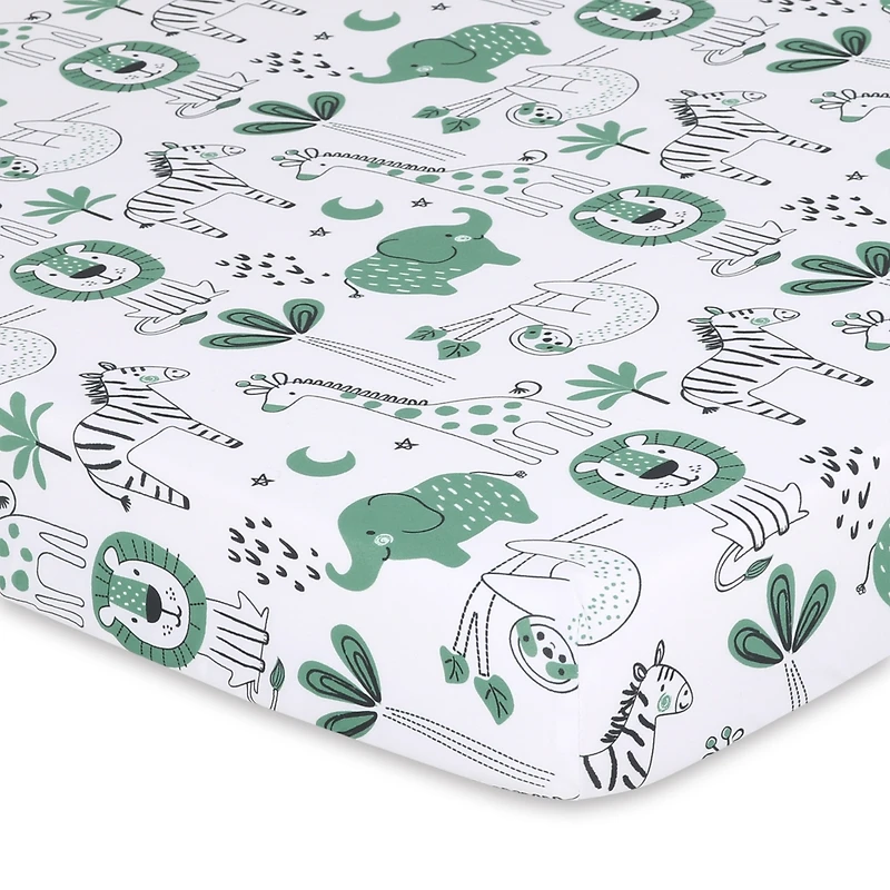 The Peanutshell Pack n Play, Mini Crib, Portable Crib or Fitted Playard Sheets for Baby Boy or Girl, 3 Pack Set, Green Safari
