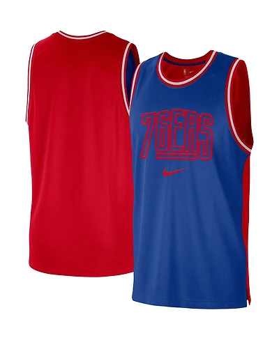 Men's Nike Royal, Red Philadelphia 76ers Courtside Versus Force Split Dna Performance Mesh Tank Top