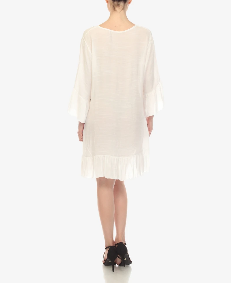 White Mark Women's Sheer Crochet Knee Length Cover Up Dress
