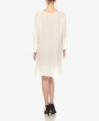 White Mark Women's Sheer Crochet Knee Length Cover Up Dress