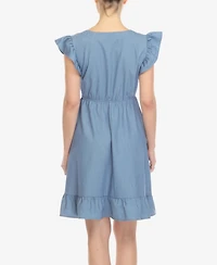 White Mark Women's Ruffle Sleeve Knee-Length Dress