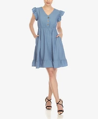 White Mark Women's Ruffle Sleeve Knee-Length Dress