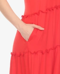 White Mark Women's Scoop Neck Tiered Midi Dress