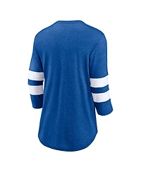 Women's Fanatics Heathered Royal, White Quebec Nordiques Full Shield 3/4 Sleeve Tri-Blend Raglan Scoop Neck T-shirt